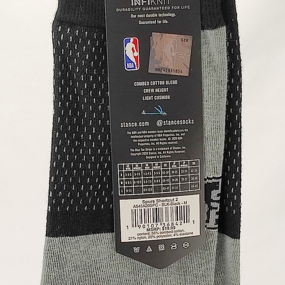 NWT Stance x NBA San Antonio Spurs SPURS SHORTCUT 2 Crew Socks Size M 6-8.5 - Picture 8 of 12